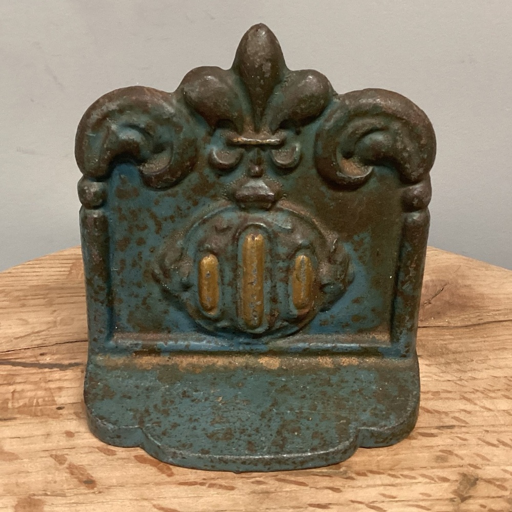 🟢 Vintage Cast Iron Fleur - De - Lis Bookend / Shelf Decor / Paperweight - Heavy